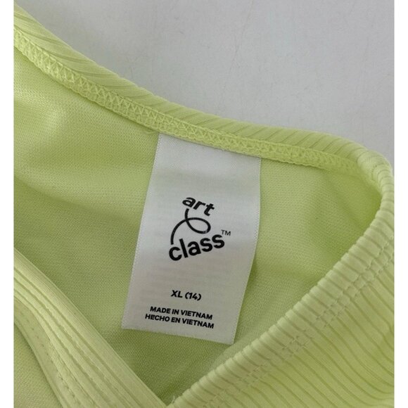 Art Class Target Girl’s Ribbed Green/Yellow Swim Top Size XL 14 Summer Vacation - Picture 4 of 5